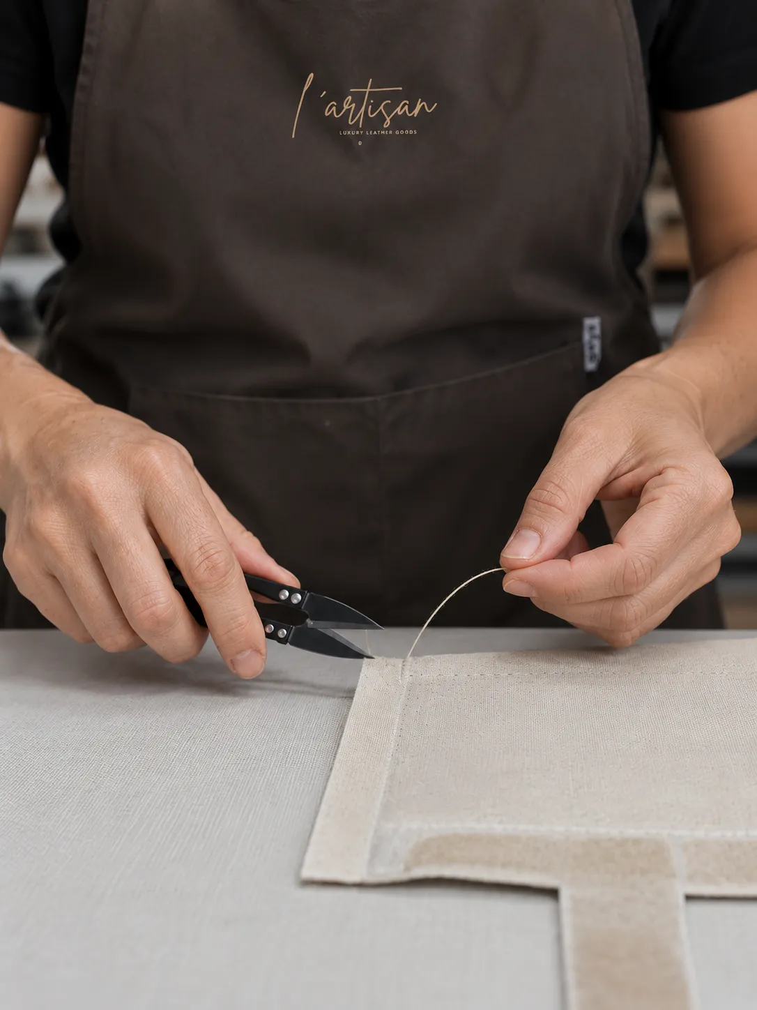 Artisan cutting threads by hand