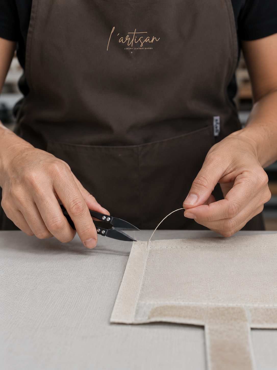 Artisan cutting threads by hand